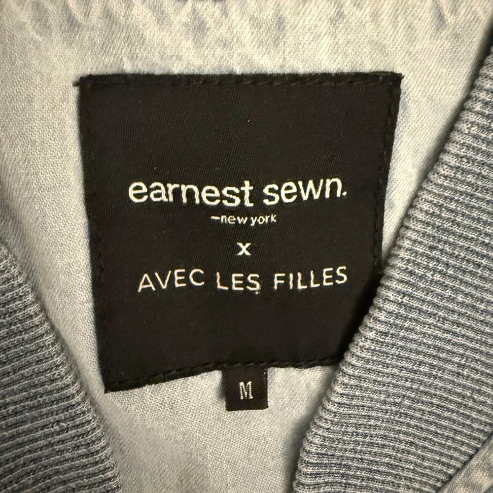 Earnest Sewn x Avec Les Filles Light Wash Denim Bomber Jacket Mens Medium Blue